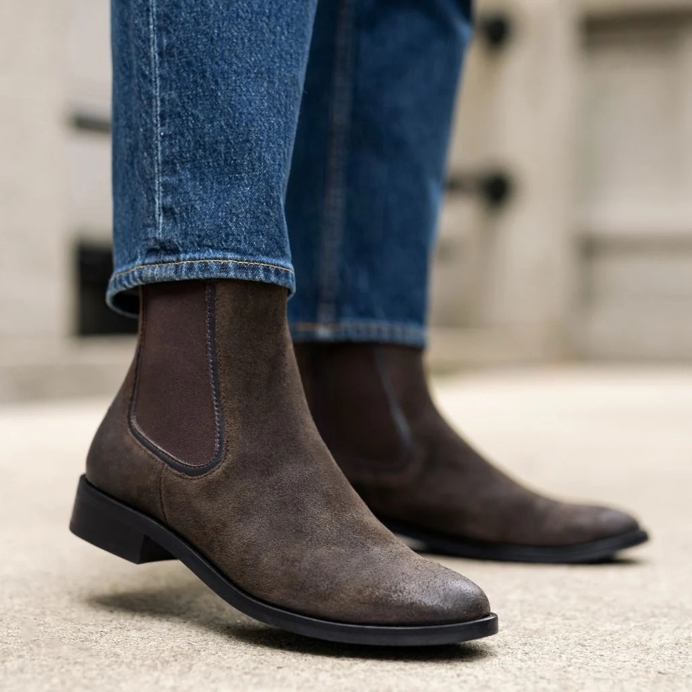 THURSDAY BOOT CO. | Duchess Leather Chelsea Boots in Olive Brown Suede | Sz 10 - Picture 3 of 15